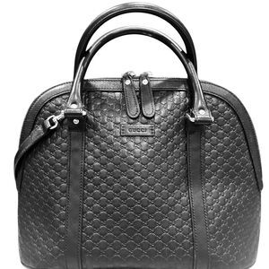 GUCCI Black Microguccisima Leather Top Handle 2way Dome Bowler Bag Satchel Auth